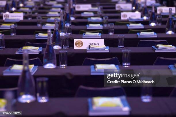 Dublin , Ireland - 17 February 2023; The placecard for the Kildare delegates before day one of the GAA Annual Congress 2023 at Croke Park in Dublin.