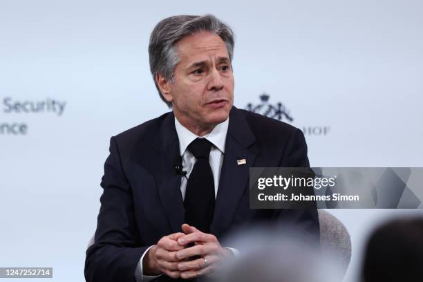 United States Secretary of State Antony Blinken speaks at the 2023 Munich Security Conference on February 18, 2023 in Munich, Germany. The Munich...