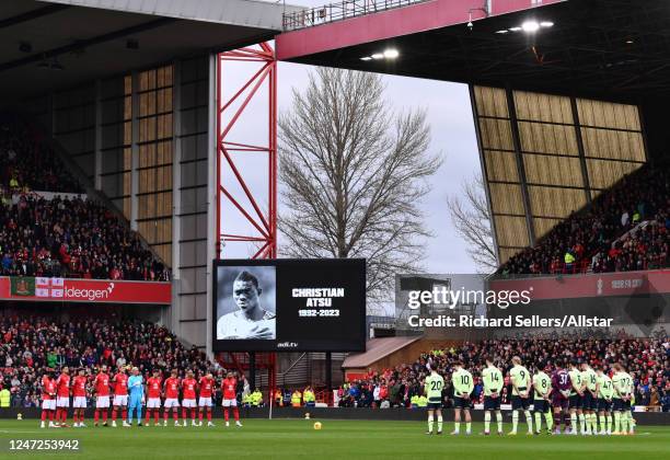 Nottingham Forest and Manchester players pay tribute to Christian Atsu before the Premier League match between Nottingham Forest and Manchester City...