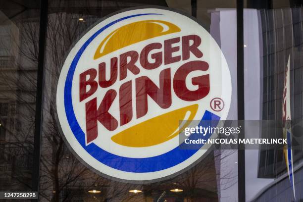 Illustration picture shows the logo of Burger King fast-food restaurant in the De Brouckere Place - Brouckereplein neighborhood in Brussels city...