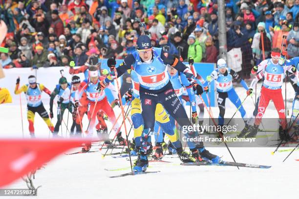 Vetle Sjaastad Christiansen of Norway competes during the Men 4x7.5 km Relay at the IBU World Championships Biathlon Oberhof on February 18, 2023 in...