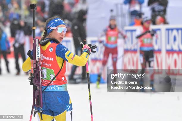Anna Magnusson of Sweden competes during the Women 4x6 km Relay at the IBU World Championships Biathlon Oberhof on February 18, 2023 in Oberhof,...