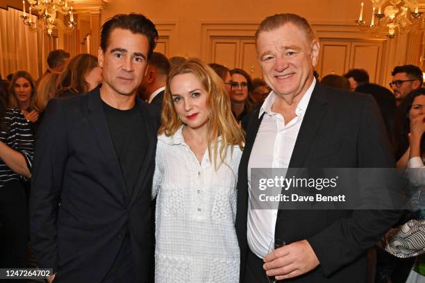 Colin Farrell, Kerry Condon and Brendan Gleeson attend The 95th Oscars Nominees Reception at Claridge's Hotel on February 18, 2023 in London, England.