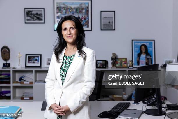 French Secretary of State for the Development of the Francophonie and International Partnerships Chrysoula Zacharopoulou, poses in her office in...