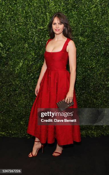 Felicity Jones attends The Charles Finch & CHANEL 2023 Pre-BAFTA Party at 5 Hertford Street on February 18, 2023 in London, England.