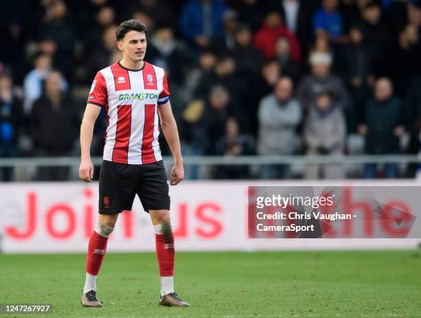 Lincoln City's Regan Poole during the Sky Bet League One between Lincoln City and Portsmouth at LNER Stadium on February 18, 2023 in Lincoln, United...