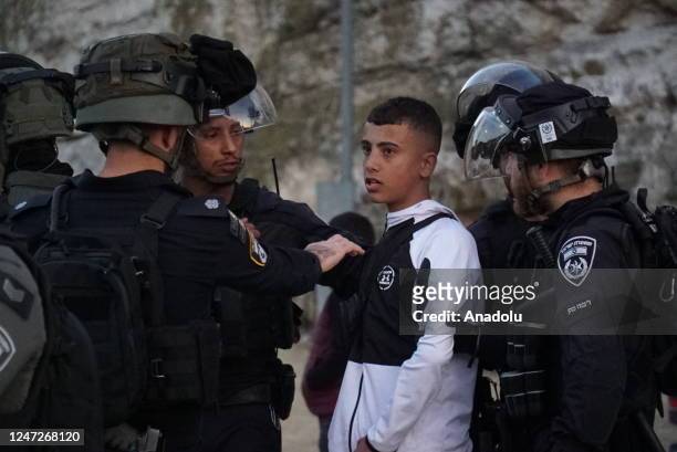 Israeli forces detains 7 Palestinians, 5 of which are children at the Damascus Gate in Jerusalem on February 18, 2023.