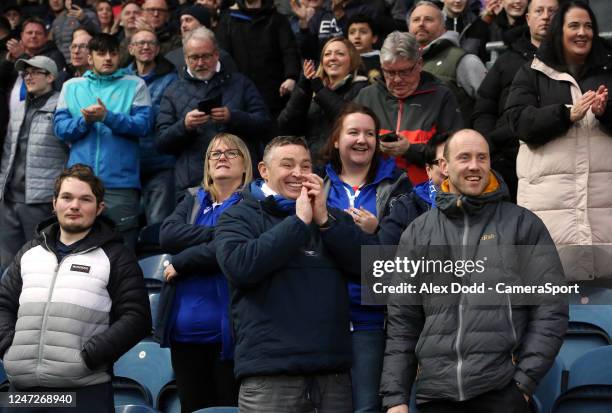 Blackburn Rovers fans celebrate after Daniel Ayala's 89th minute header clinched all three points during the Sky Bet Championship between Blackburn...