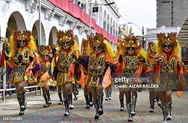 Dancers of the La Diablada group perform during the Oruro Carnival in Oruro, Bolivia on February 18, 2023. - The Oruro Carnival is declared...