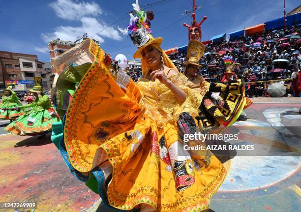 Dancers of the Waca Waca San Agustin group perform during the Oruro Carnival in Oruro, Bolivia on February 18, 2023. - Hundreds of street parties...