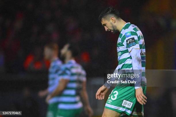 Sligo , Ireland - 18 February 2023; Neil Farrugia of Shamrock Rovers after his side conceded a late equalising goal during the SSE Airtricity Men's...