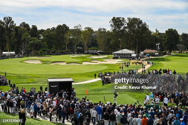 Scenic view as fans watch Matthias Schwab of Austria play his shot from the 10th tee during the third round of the Genesis Invitational at Riviera...