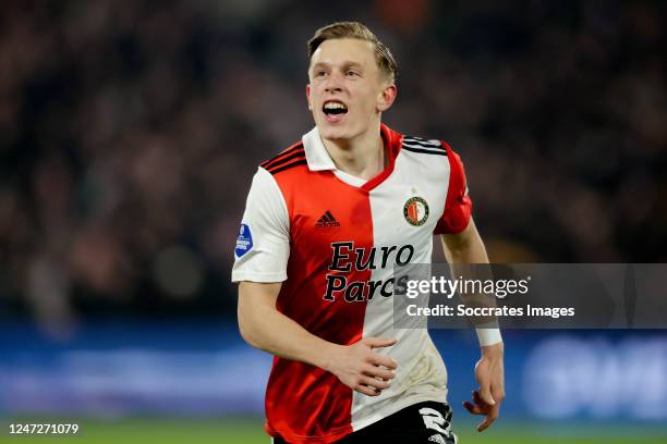 Marcus Pedersen of Feyenoord celebrates 2-1 during the Dutch Eredivisie match between Feyenoord v AZ Alkmaar at the Stadium Feijenoord on February...