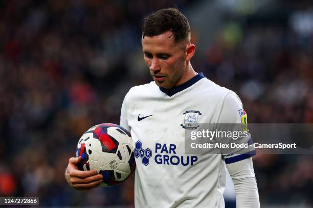 Preston North End's Alan Browne in action during the Sky Bet Championship between Hull City and Preston North End at MKM Stadium on February 18, 2023...