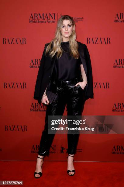 Honor Swinton Byrne attends the ARMANI Beauty X Harper's Bazaar Dinner during the 73rd Berlinale International Film Festival at The Feuerle...