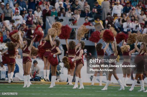 Cheerleaders, the Washington Redskins vs the Los Angeles Raiders in the 1984 Super Bowl, Super Bowl XVIII, at Tampa Stadium, for ABC Sports.