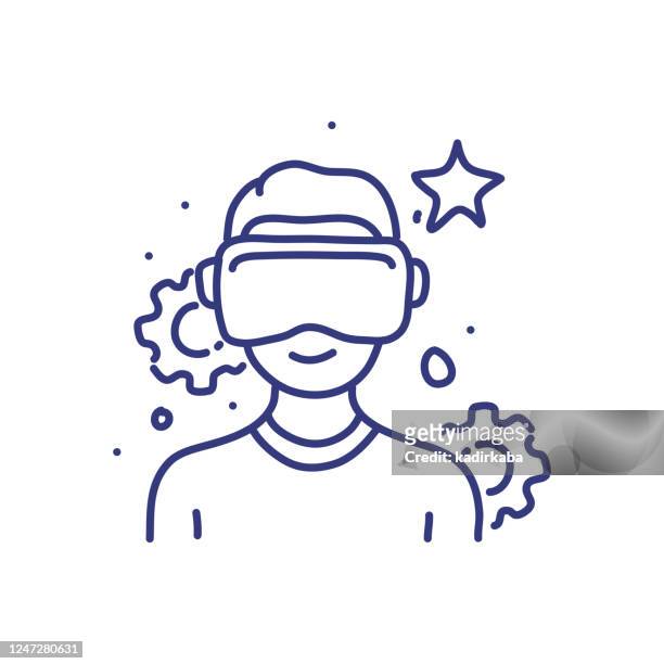 virtual reality doodle vector illustration concept. hand drawn, line icons. - virtual reality stock illustrations
