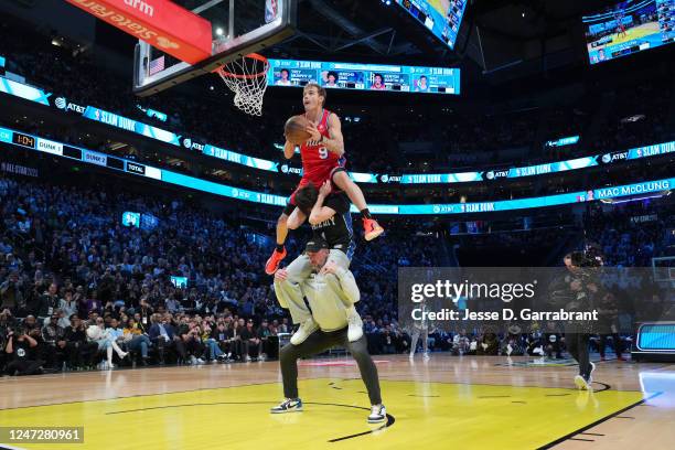 Mac McClung of the Philadelphia 76ers dunks the ball during the AT&T Slam Dunk Contest as part of 2023 NBA All Star Weekend on Saturday, February 18,...