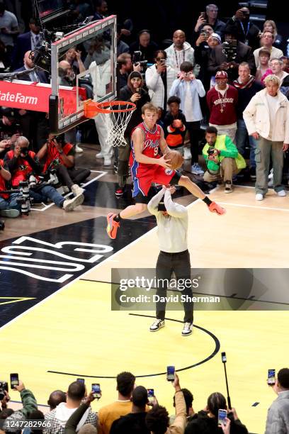 Mac McClung of the Philadelphia 76ers competes in the AT&T Slam Dunk as part of 2023 NBA All Star Weekend on Saturday, February 18, 2023 at Vivint...