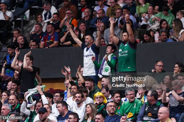 Supporters during the ACB Copa Del Rey Badalona 2023 Semi finals match between Real Madrid and Unicaja Malaga at Palau Municipal Esports de Badalona...