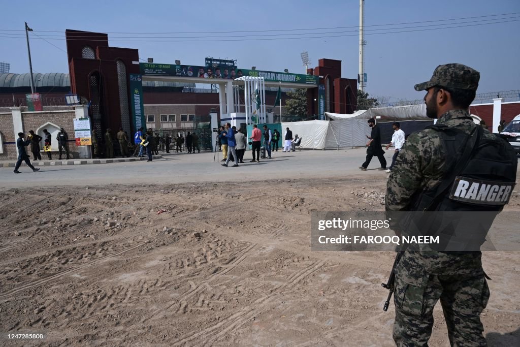 Pakistan Rafa Multan A Pakistan's ranger stands guard in front of the Multan Cricket... News ...