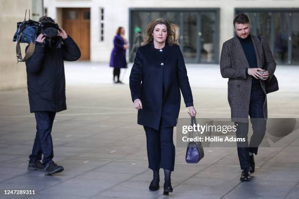 Penny Mordaunt, leader of the house of commons, leaves BBC Broadcasting House after appearing on Sunday with Laura Kuenssberg on February 19, 2023 in...