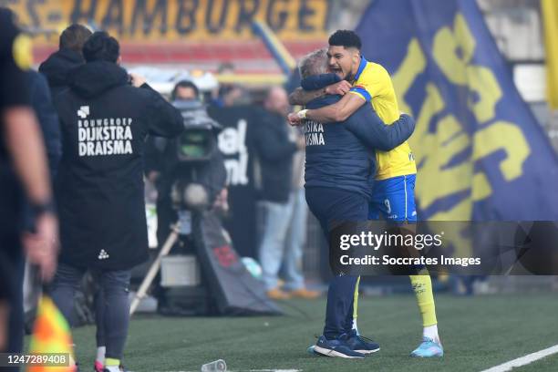 Bjorn Johnsen of SC Cambuur celebrates 1-0 during the Dutch Eredivisie match between SC Cambuur v SC Heerenveen at the Cambuur Stadium on February...