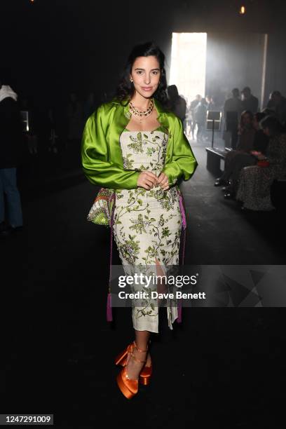 Bettina Looney attends the ERDEM front row during London Fashion Week February 2023 at Sadler's Wells Theatre on February 19, 2023 in London, England.