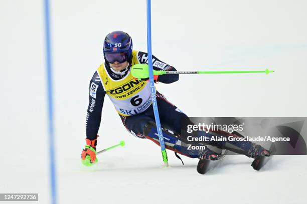 Henrik Kristoffersen of Team Norway wins the gold medal during the FIS Alpine World Cup Championships Men's Slalom on February 19, 2023 in Courchevel...