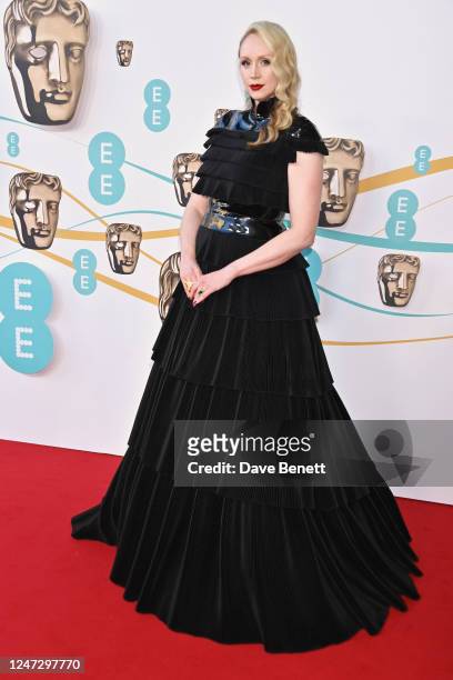 Gwendoline Christie arrives at the EE BAFTA Film Awards 2023 at The Royal Festival Hall on February 19, 2023 in London, England.