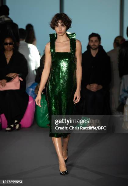 Model walks the runway at the Christopher Kane show during London Fashion Week February 2023 on February 19, 2023 in London, England.