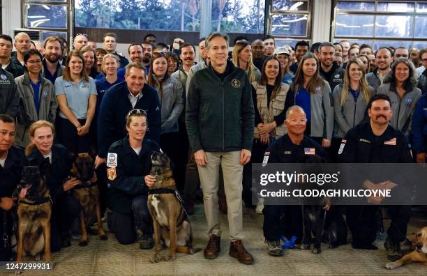 Secretary of State Antony Blinken poses with members of the United States Agency for International Development and base personnel at Incirlik Air...