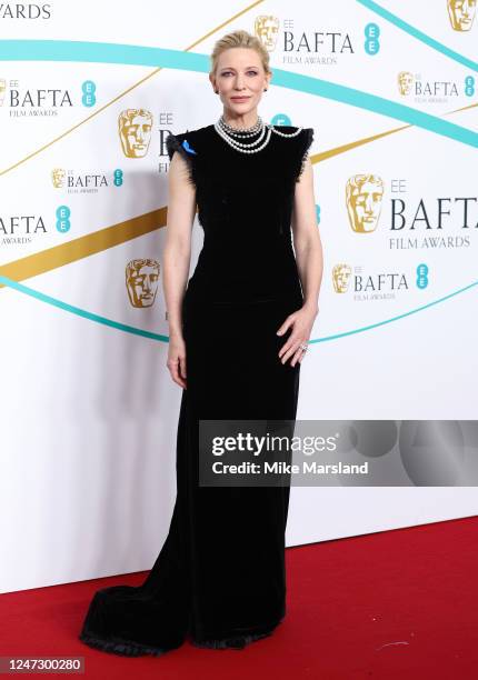 Cate Blanchett attends the EE BAFTA Film Awards 2023 at The Royal Festival Hall on February 19, 2023 in London, England.