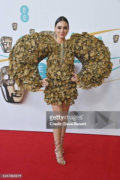 Andreea Cristea arrives at the EE BAFTA Film Awards 2023 at The Royal Festival Hall on February 19, 2023 in London, England.