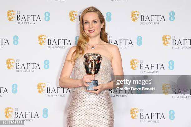 Kerry Condon, winner of the Best Supporting Actress award for "The Banshees of Inisherin", poses in the Winners Room at the EE BAFTA Film Awards 2023...