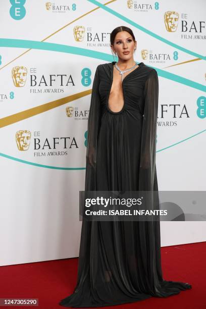 British singer Ellie Goulding poses on the red carpet upon arrival at the BAFTA British Academy Film Awards at the Royal Festival Hall, Southbank...