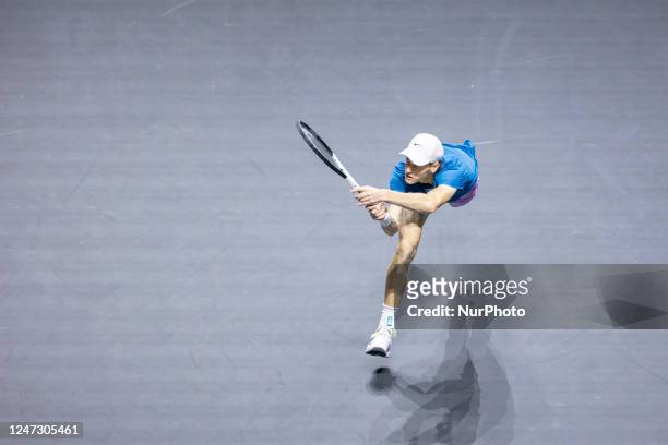 Jannik Sinner of Italy against Tallon Griekspoor of the Netherlands during the 6th day of the 50th ABN AMRO Open 2023 tournament in Rotterdam Ahoy on...