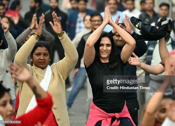 People enjoying zumba dance during Raahgiri Day celebrations at Connaught Place, on February 19, 2023 in New Delhi, India. Raahgiri Day, known across...