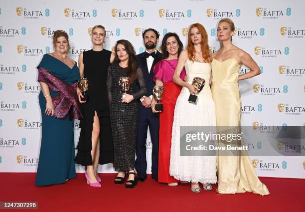 Melanie Miller , Shane Boris , Diane Becker and Odessa Rae , winners of the Documentary Award for 'Navalny', pose in the Winners Room at the EE BAFTA...