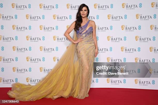 Catherine Zeta-Jones poses in the Winners Room at the EE BAFTA Film Awards 2023 at The Royal Festival Hall on February 19, 2023 in London, England.