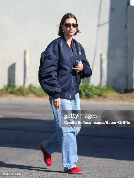 Hailey Bieber is seen on February 19, 2023 in Los Angeles, California.