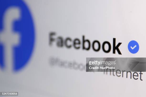 Blue verification checkmark on Facebook page on Facebook displayed on a laptop screen is seen in this illustration photo taken in Poland on February...