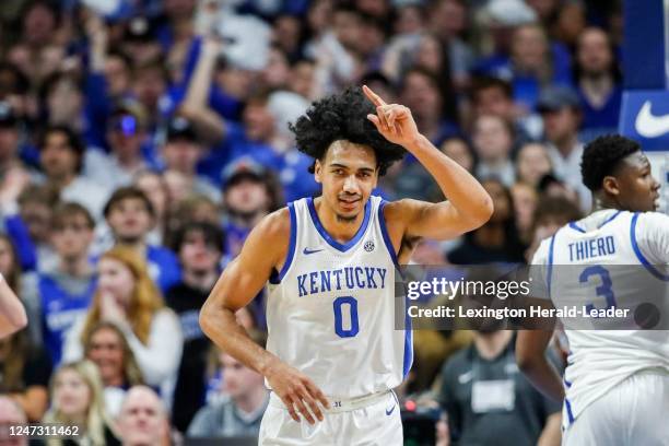 Kentucky forward Jacob Toppin celebrates the Wildcats making a defensive stop against Tennessee during SaturdayÂs game at Rupp Arena.