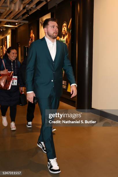 Luka Doncic of the Dallas Mavericks arrives to the arena during the NBA All-Star Game as part of 2023 NBA All Star Weekend on Sunday, February 19,...