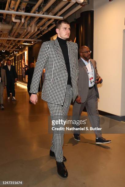 Nikola Jokic of the Denver Nuggets arrives to the arena during the NBA All-Star Game as part of 2023 NBA All Star Weekend on Sunday, February 19,...