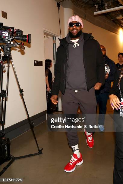 LeBron James of the Los Angeles Lakers arrives to the arena during the NBA All-Star Game as part of 2023 NBA All Star Weekend on Sunday, February 19,...