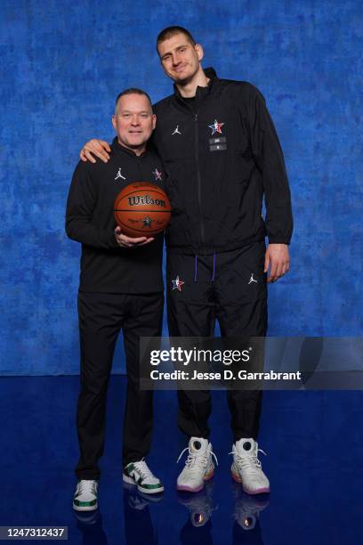 Mike Malone and Nikola Jokic of the Denver Nuggets pose for a portrait during the NBA All-Star Game as part of 2023 NBA All Star Weekend on Sunday,...