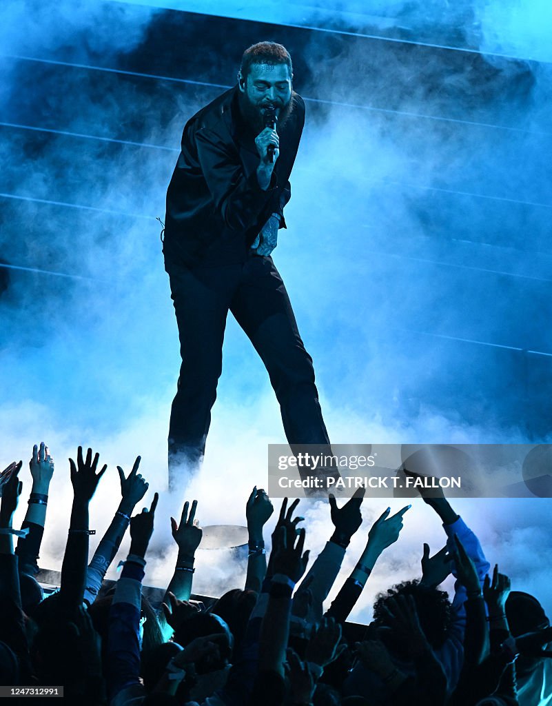 Nba Basket Rapper US rapper Post Malone performs ahead of the NBA All-Star game between ...