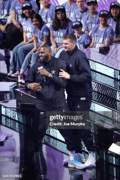 LeBron James of Team LeBron drafts Nikola Jokic of Team LeBron during the NBA All-Star Game as part of 2023 NBA All Star Weekend on Sunday, February...