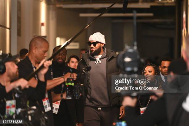 LeBron James arrives for the game during the NBA All-Star Game as part of 2023 NBA All Star Weekend on Sunday, February 19, 2023 at Vivint Arena in...